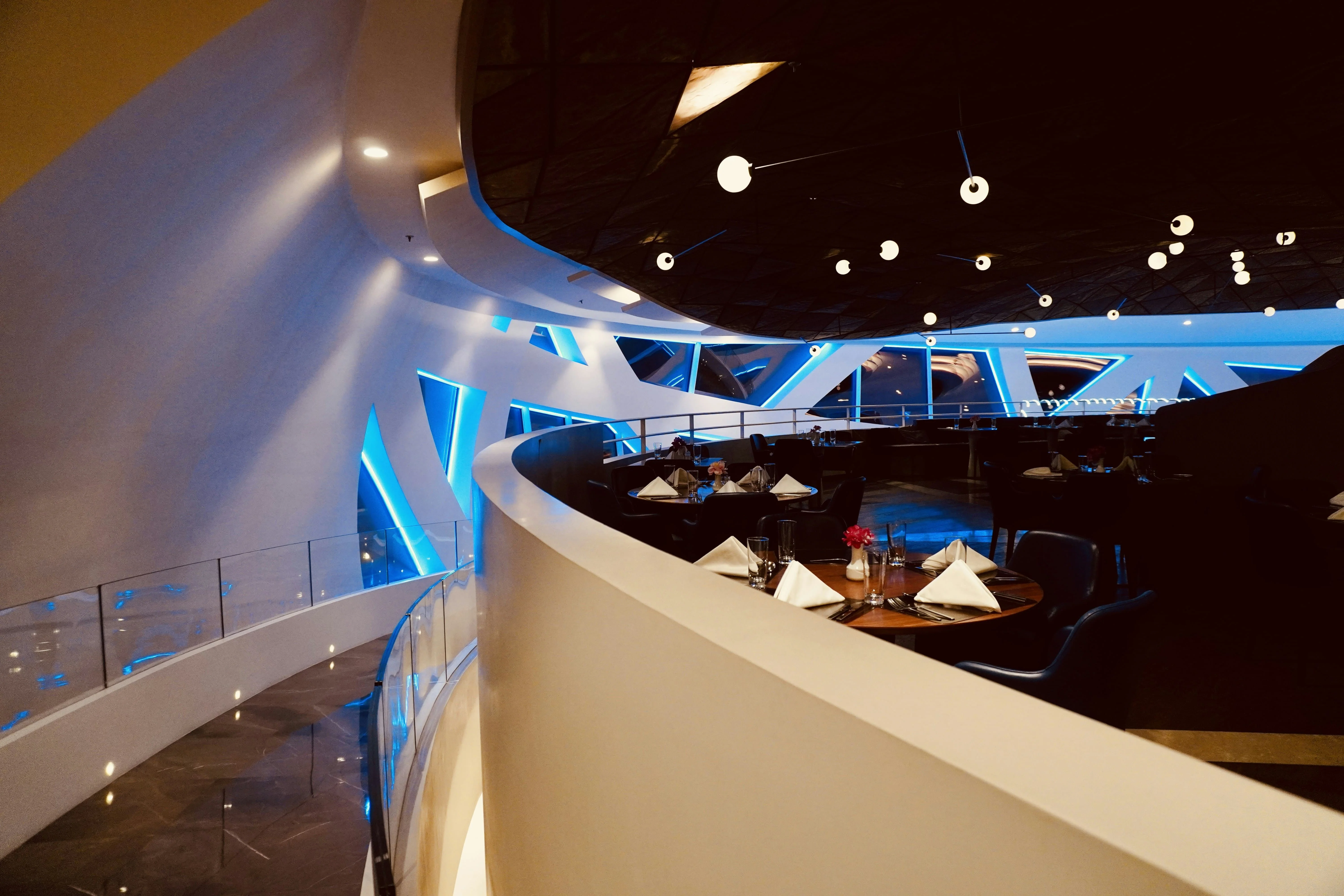 Fine dining restaurant at Bluebay Hotel with elegant table settings